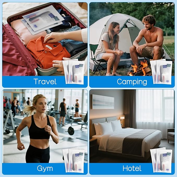 Toiletry Kits Travel Essentials Disposable Hygiene in Bulk, Trial Size Toiletries Supplies Individually Wrapped Traveling Personal Care Items, for Camping, Hotel, Homeless, Charity, 8-in-1 (40-Pack)