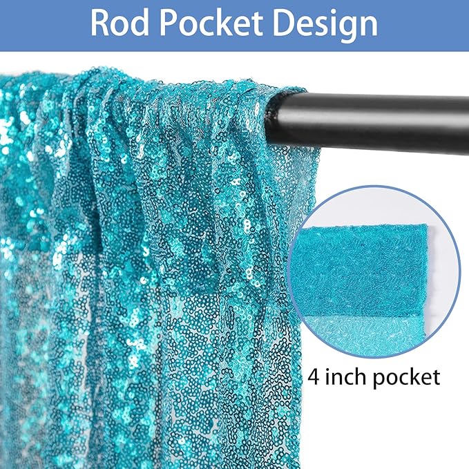 Hahuho Turquoise Sequin Backdrop Curtain, 2PCS 2FTx8FT Glitter Backdrop Curtain for Parties, Christmas, Wedding, Party Decoration（2 Panels, 2FT x 8FT, Turquoise