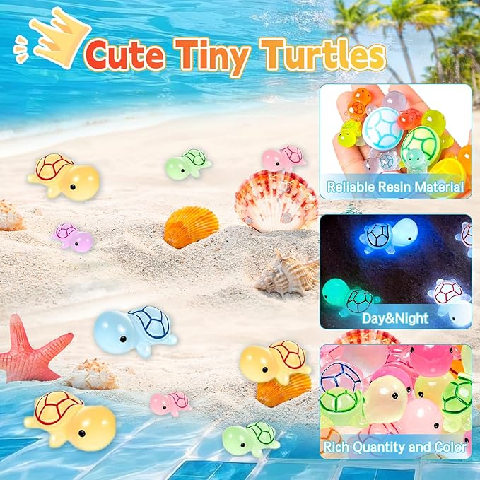 42 Pack Mini Turtle Blind Bags for Kids - Glow in The Dark Resin Turtles| Collectible Sea Turtle Toys for Party Favors, Treasure Hunt Games | Dollhouse Decor, Mini Garden Landscape, Cake Toppers