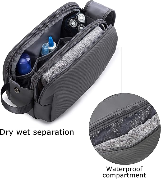 BAGSMART Toiletry Bag for Men, Travel Toiletry Organizer Dopp Kit Water-resistant Shaving Bag for Toiletries Accessories, Door Room Essentials,Grey-medium