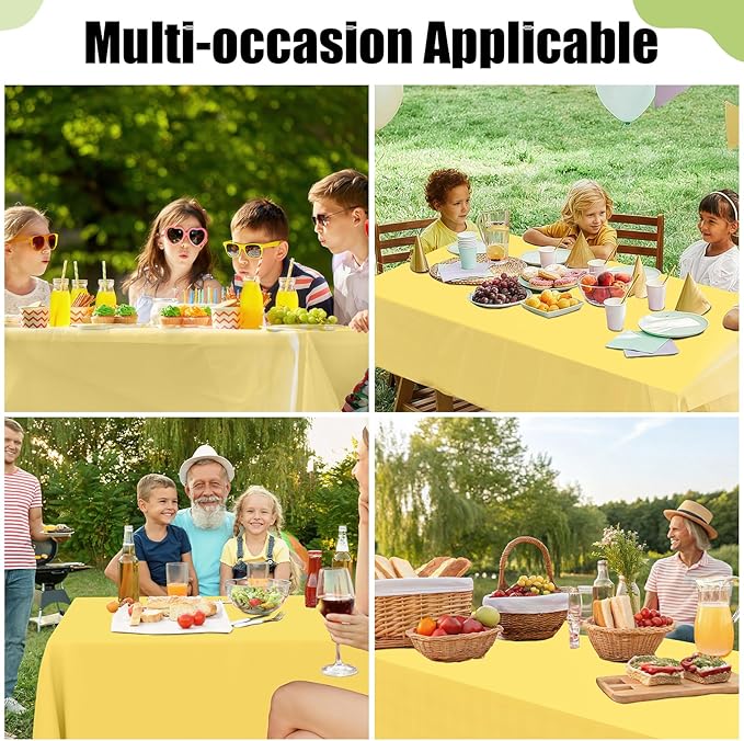 Smiry Disposable Table Cloth - 10 Pack, 54 x 108 Inch Waterproof Rectangle Tablecloths for Parties, Decorative Plastic Table Cover, Leakproof & Sturdy, Yellow