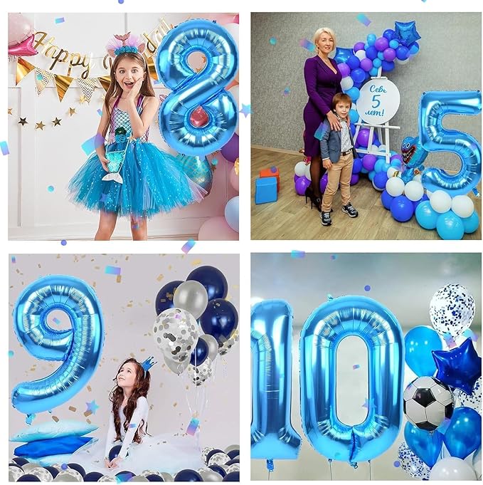 40 inch Blue Number Balloon Giant Foil Helium Balloons Blue Number 8 Balloon for 8th Birthday Party Decorations