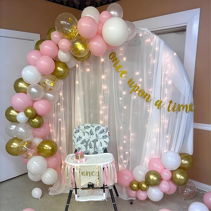 Pink Gold Balloons Set, 60Pcs 12 Inch Pastal Baby Pink Metallic Gold White Balloon with Gold Confetti Latex Balloons for Girls Women Birthday Wedding Baby Bridal Shower Party Decorations Supplies