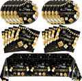 41PCS Retirement Decorations For Men Black and Gold Disposable Tablerware Decoration Favors Including Napkins Plates Tablecloth Set for Women Men Serves 20