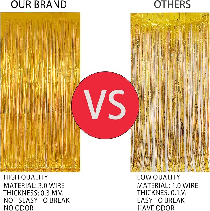Valentines Day Keyali 2 Pack 3.3 * 8.3 ft Foil Curtain Metallic Tinsel Fringe Curtains Photo Booth Props Backdrop for Birthday Wedding Engagement Baby Shower Christmas Holiday Celebration Partyl,Gold