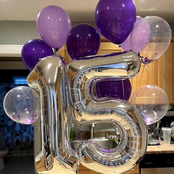 32 In Silver Large Numbers Balloons 0-9, Self Inflating Number 1 Balloons for Boys Girls, Big Silver Digit 1 Balloons for Women Men Birthday Party Anniversary Wedding Supplies Decorations
