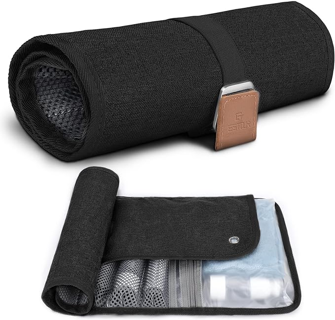 Toiletry Bag for Men, Travel Essentials Travel Toiletry Bag, Water-Resistant Compact Bathroom Roll Organizer for Hygiene, Shaving kit, Gifts for men (3.Classic Black(Polyster))