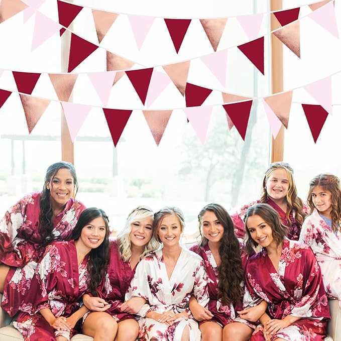 Burgundy Party Decorations Rose Gold Maroon Pink Fabric Triangle Pennant Banner Pink Garnet Flag Bunting Garland for Graduation Wedding Birthday Bridal Shower Bachelorette Anniversary Party Supplies