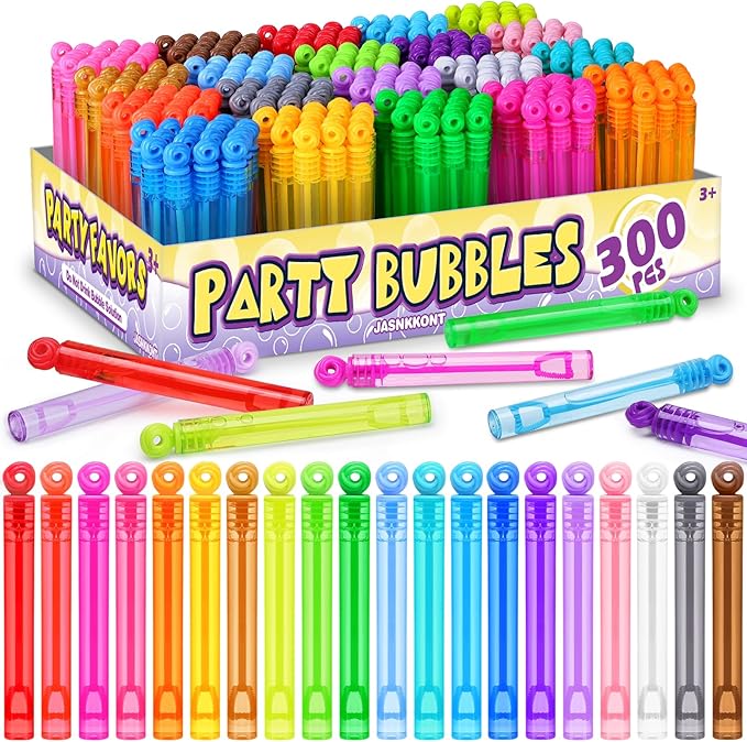 Birthday Party Favors Toys for Kids Child, 300 Pcs 20 Colors Mini Bubble Wands Assortment, Christmas Stuffers, Wedding Celebration,Thanksgiving New Year, Bath Time, Summer Outdoor Gifts for Girls Boys