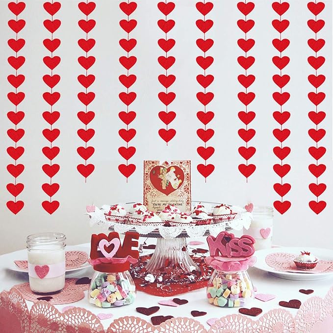 72 Red Hearts Felt Garland - NO DIY - Valentines Red Heart Hanging String Garland - Valentines Decor - Valentine Decorations - Valentines Wedding Anniversary Birthday Party Supplies