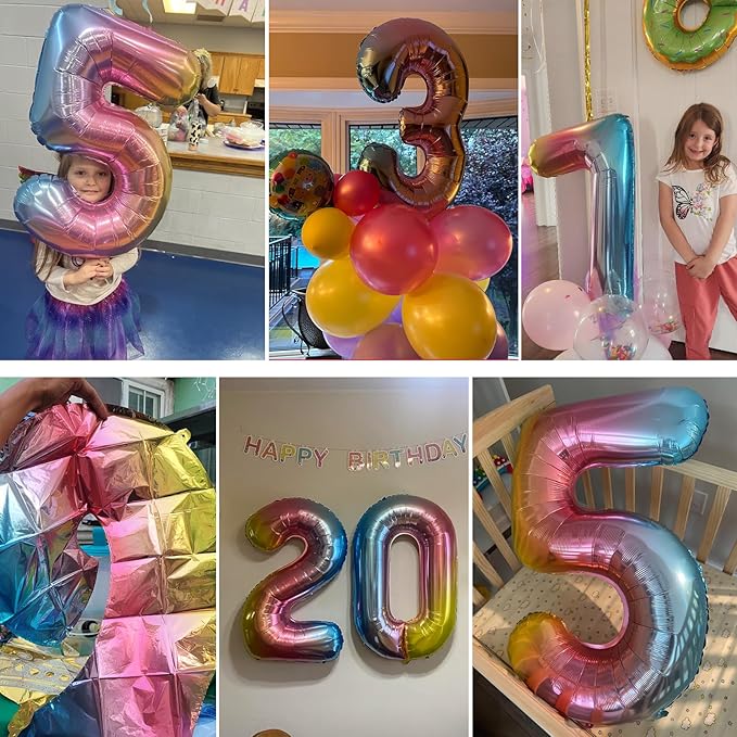 Smlpuame 40 Inch Number Balloons 0-9 Rainbow Gradient Large Number 10 Balloons, Digital Balloons for Birthday Party Celebration Decorations, Helium Foil Number Balloons for Wedding Anniversary
