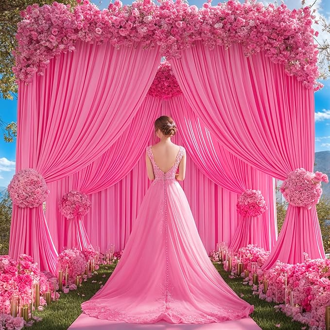 40x10FT Hot Pink Backdrop Curtains for Wedding Parties, Wrinkle Free Polyester Photography Backdrop Drapes for Wedding Baby Shower Birthday Parties Stage Background Stand Decorations 4x10ft,10 Panels