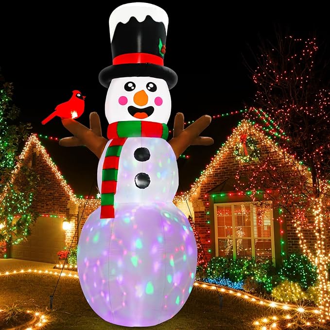 AerWo 12FT Christmas Inflatable Outdoor Decoration, Giant Inflatable Snowman Outdoor Christmas Blow up Yard Decorations with LED Lights and Cardinal, Snowman Outdoor Christmas Decorations Yard Lawn