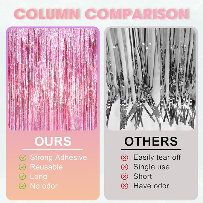 3.3 x 6.6 ft Foil Fringe Backdrop Curtains, Tinsel Streamers Party Decorations, Fringe Backdrop for Birthday, Baby Shower, Gender Reveal, Graduation (6, Pink)