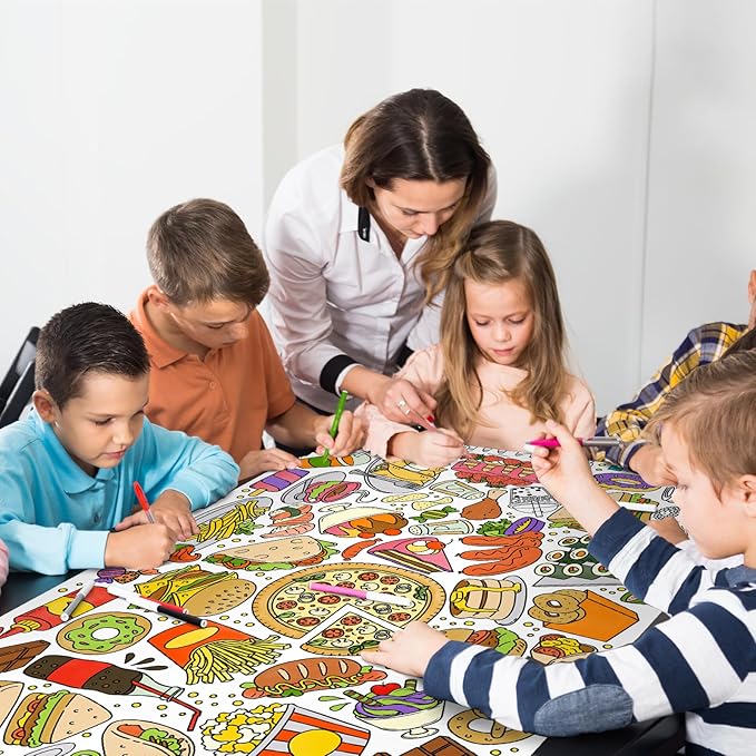 Gatherfun Giant Kids Coloring Poster | 31.5 x 72 Fun Food-Themed Activity for Classroom, Birthday & Events | Versatile as Wall Décor or Table Cover