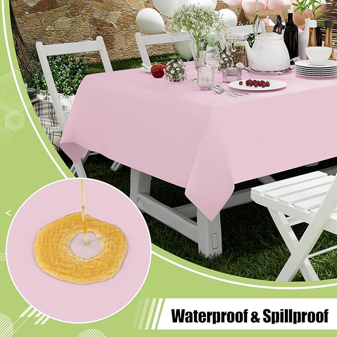 Smiry Disposable Table Cloth - 6 Pack, 54 x 108 Inch Waterproof Rectangle Tablecloths for Easter Party, Valentines & Mothers Day Decorations, Decorative Plastic Table Cover, Leakproof & Sturdy, Pink
