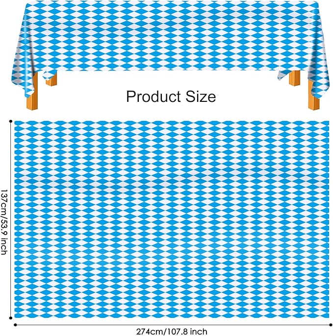 AhfuLife Oktoberfest Tablecloth, Bavarian Blue White Tablecover with Diamond Checks 54" x 108", Disposable Tablecloth for Oktoberfest Party Picnic Autumn Decorations