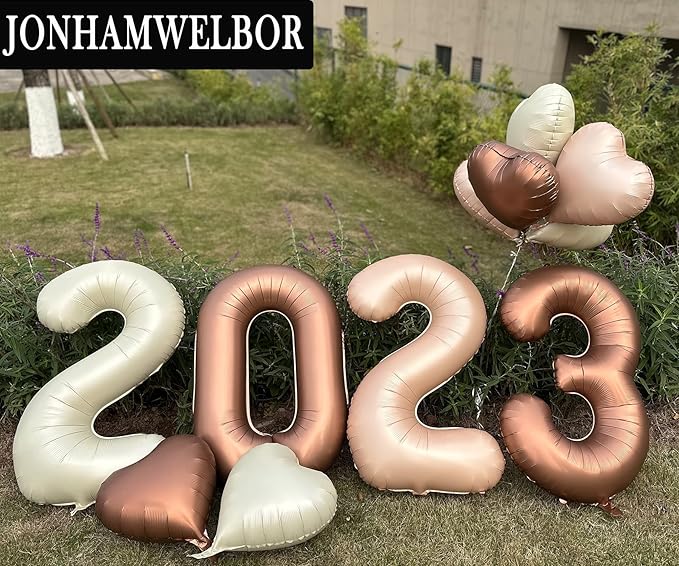 Jonhamwelbor 40 inch Number 5 Balloon Cream White Large Big Foil Helium Mylar Number Balloons with Heart Balloons for Girl Boy five Year Old 5th Birthday Party Decoration (40 inch Cream 5)