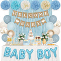 Ouddy Party Dusty Blue Baby Shower Decorations for Boy with Welcome Baby Banner Baby Boy Blue Champagne Sand Foil Balloons Fringe Curtains Paper Pom Poms for Baby Shower Gender Reveal Party Supplies
