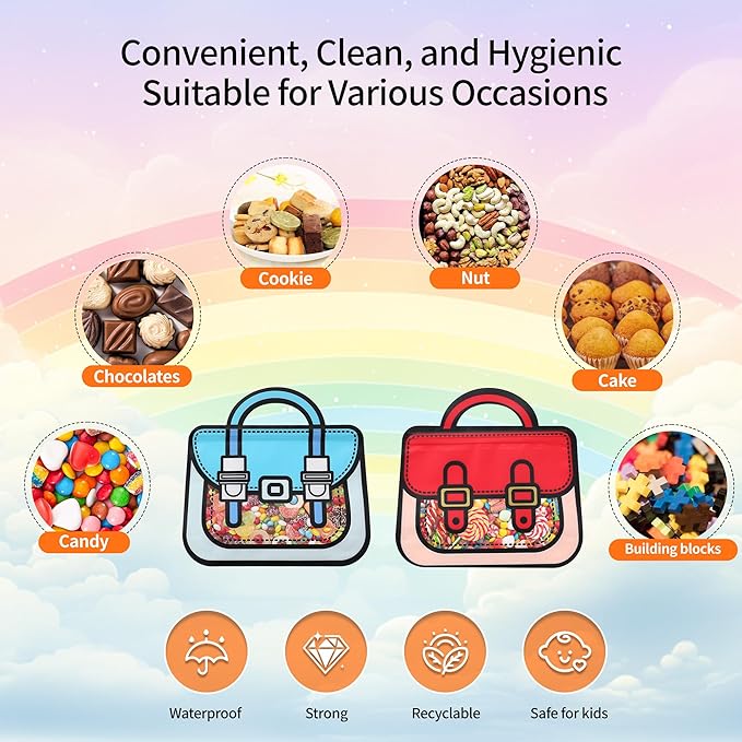 Lati 24PCS Birthday Party Favors Goodie Bags - Cartoon Style Durable Plastics Gift with Handles for Candy Treats,Events (Classroom Bags, Large)