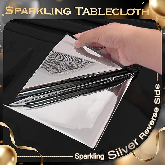 8pcs Black Foil Tablecloth 54 * 72inch Birthday Graduation Halloween Party Table Cloths Plastic Waterproof Disposable Table Cover for Halloween Neon Anniversary Party Supplies