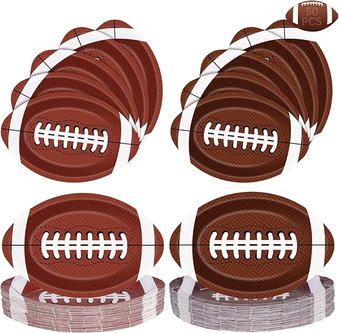 50 Pcs Football Plates - Rugby Shape Design Paper Plate, Disposable Dinner Dessert Paper Plates Tableware Set for Football Party Supplies Birthday Game day Tailgate Party Decorations Table Decor