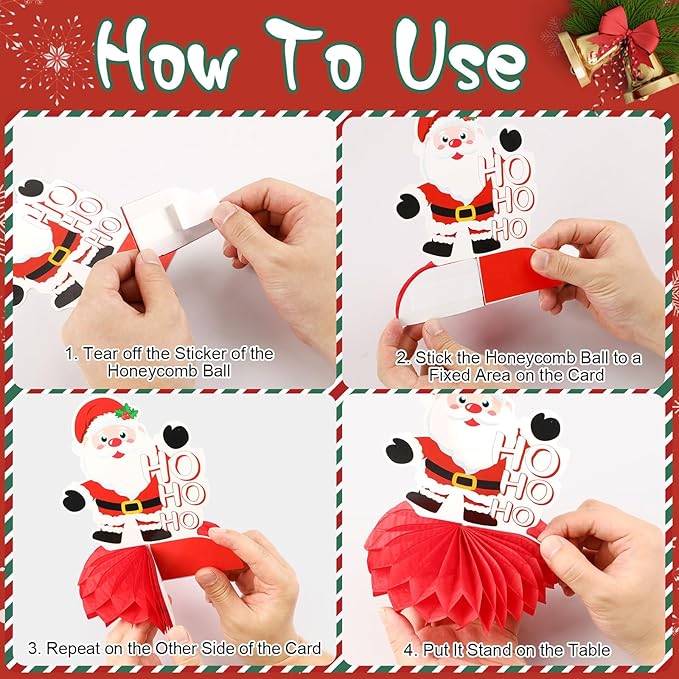 JULMELON Christmas Table Decorations Honeycomb Centerpieces,8 PCS 3D Double Side Xmas Holidays Table Centerpieces Cute Santa Snowman Table Toppers Decor for Christmas Party Supplies