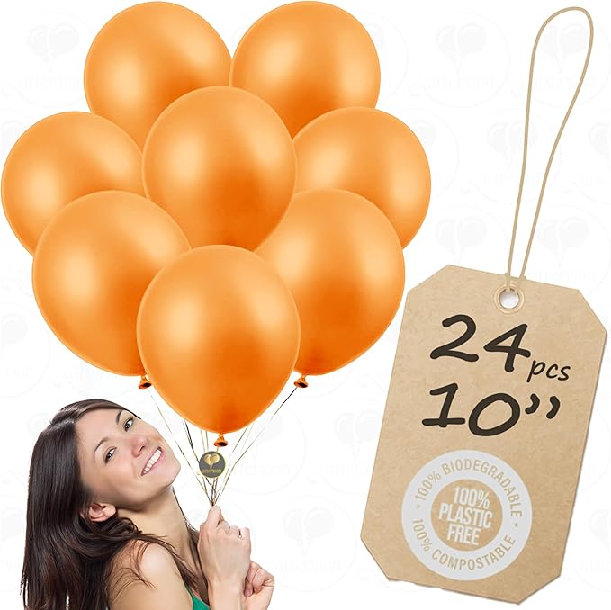 AFTERLOON® Biodegradable Balloons 24 pcs Pearlized Orange 10 Inch, Pearlescent Thickened Extra Strong Natural Latex Helium Float, Colorful Bulk Color ballon Globos Para Decoration De Fiestas Kids