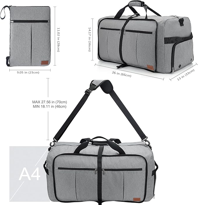 80L Travel Duffle Bag for Men, Large Foldable Duffel Bag for Travel with Shoe Compartment Overnight Weekender Bag Gym Bag for Men Women Waterproof & Tear Resistant (Gray, 80L)