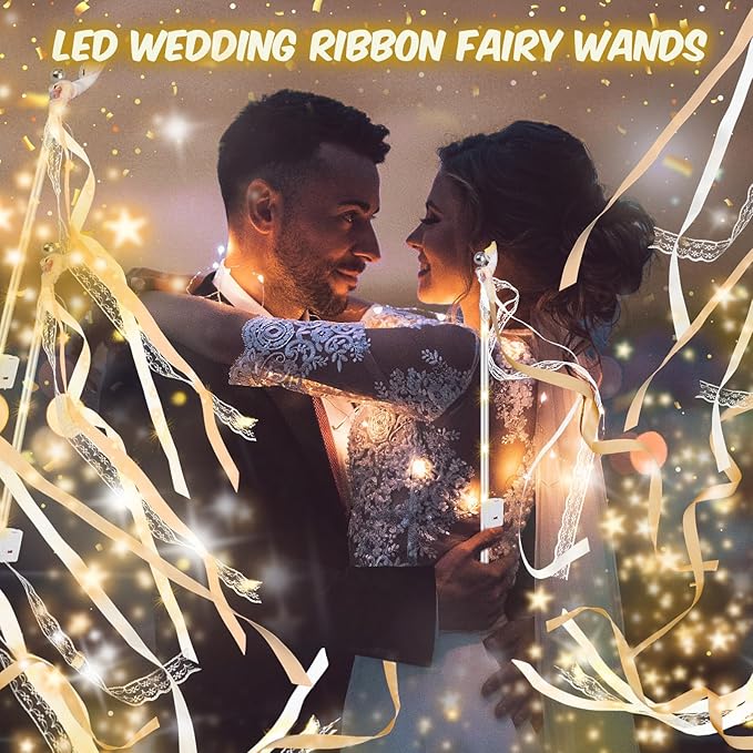 58 PCS Wedding Wands with Lights,Fairy Wands, LED Silk Fairy Wand with Bells for Wedding Send Off, New Year, Raves, Concert, Birthday