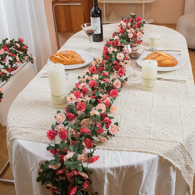 MARTINE MALL Flower Garland Rose Vines, 12 Strands 99Ft Flowers Vines for Bedroom, Rose Flower Garland Decoration, Rose Floral Garland for Room Table Birthday Wedding Party Garden Wall Decor