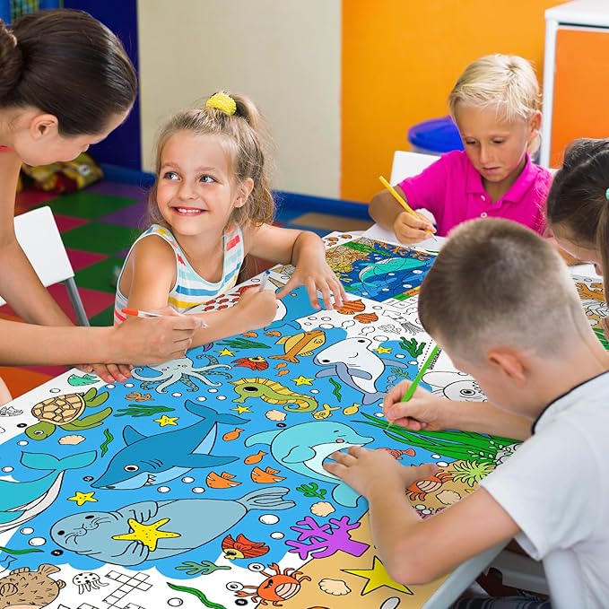 Gatherfun Under The Sea Party Giant Coloring Poster - 31.5x 72 Inches - Versatile Classroom Wall Décor & Birthday Activity - Sea Animal Poster or Table Cover for School Parties and Special Events