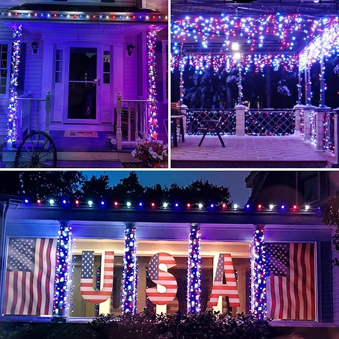 suddus Red White and Blue Lights, 100 Led Battery Powered String Lights, Globe String Lights for Flag, Backyard, Patio, Garden, Party, Bedroom, Living Room, Christmas, Classroom Decoration
