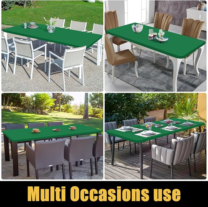Smiry 2 Pack Rectangle Picnic Table Cloth, Waterproof Elastic Fitted Tablecloths, Washable Polyester Rectangular Patio Table Cover for Camping, Indoor and Outdoor (Hunter Green, 30"x48")