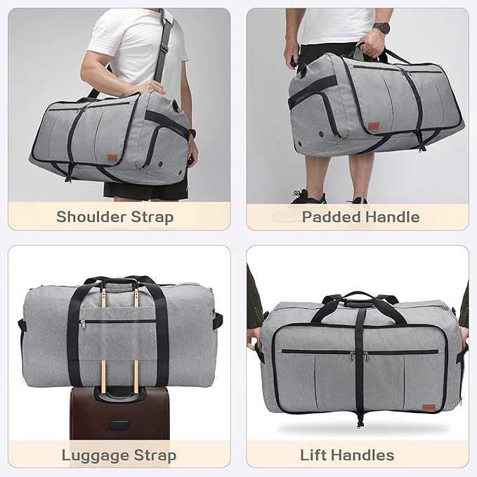 100L Travel Duffle Bag for Men, Urtala 32” Large Duffle Bag for Traveling with Shoe Compartment, Foldable Travel Duffel Bag Weekender Bag Gym Bag for Men Women Waterproof & Tear Resistant (Gray)
