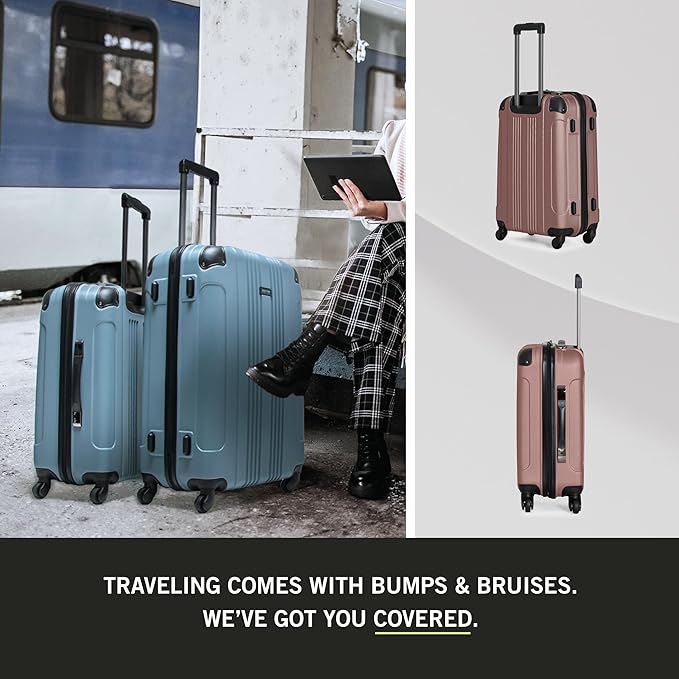Kenneth Cole REACTION Out of Bounds Lightweight Hardshell 4-Wheel Spinner Luggage, Rose Gold, 24-Inch Checked
