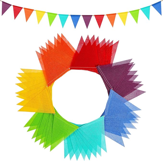 112 Flags/72ft Pennant Banner Flags Garland, Triangle Banner Pennant Flags on a String, Rainbow Burlap Pennant Banner Garland Bunting Banner for Outdoor Birthday Party Decorations Rainbow