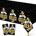 2Pack Graduation Decorations 2026, 108" X 54" Graduation Tablecloth, Blackgold Rectangle Class of 2026 Table Cloths, Disposable Plastic Congrats Grad Tablecover for Grad Party Favors Supplies