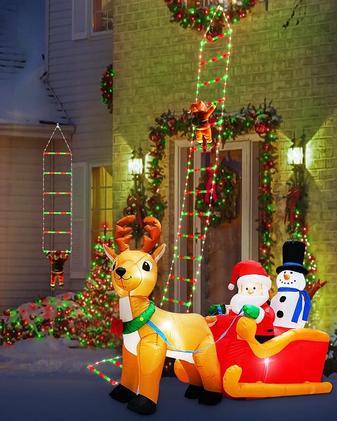 Toodour LED Christmas Lights - 10ft Christmas Decorative Ladder Lights with Santa Claus, Xmas Decorations Light for Indoor Outdoor, Window, Garden, Home, Wall, Xmas Tree Decor - Red & Green