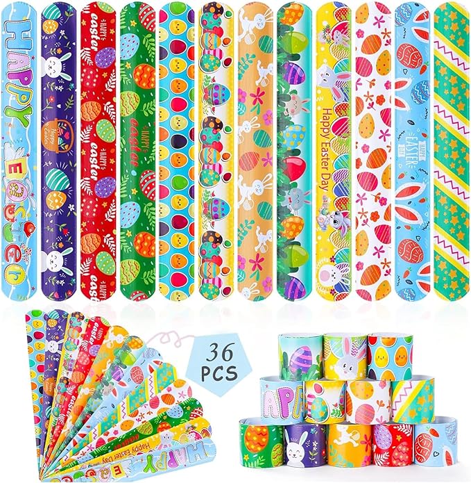 36 Pcs Easter Slap Bracelets Toys Easter Basket Stuffers Egg Fillers Gifts Party Favor