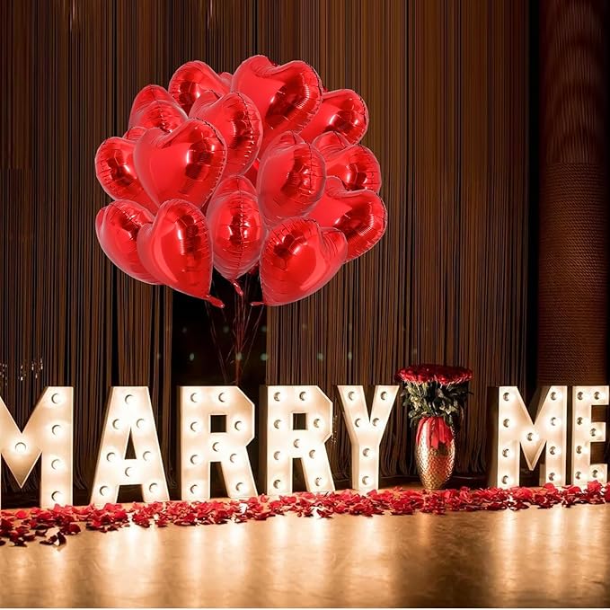TONIFUL 30Pcs 18 Inch Red Heart Balloons Valentine’s Day Heart Shape Foil Mylar Balloons Decoration for Romantic Valentine's Day Wedding Bridal Shower Anniversary Engagement Party Supplies