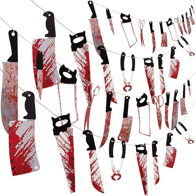 Halloween Party Decorations Bloody Banner: Horror Scary Garland Decor for Creepy Movie Theme Birthday Carnival Spooky Props Supplies, 4PCS