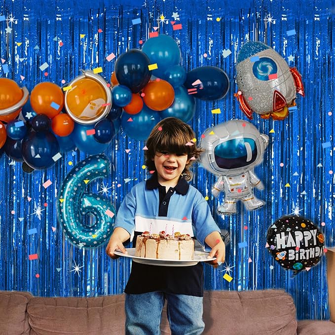 Tinsel Curtain Party Backdrop Blue Birthday Party Decorations 2 Packs Glitter Foil Fringe Curtain Party Decor Streamers Photo Booth for Birthday Christmas Wedding Halloween Graduation Decorations