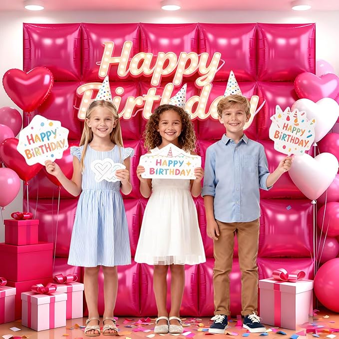 36Pcs Hot Pink Square Foil Balloons Wall Backdrop, Double Sided Metallic Foil Balloons Tunnel Arch Garland Kit for Photo Booth Birthday Wedding Halloween Christmas Party Decorations