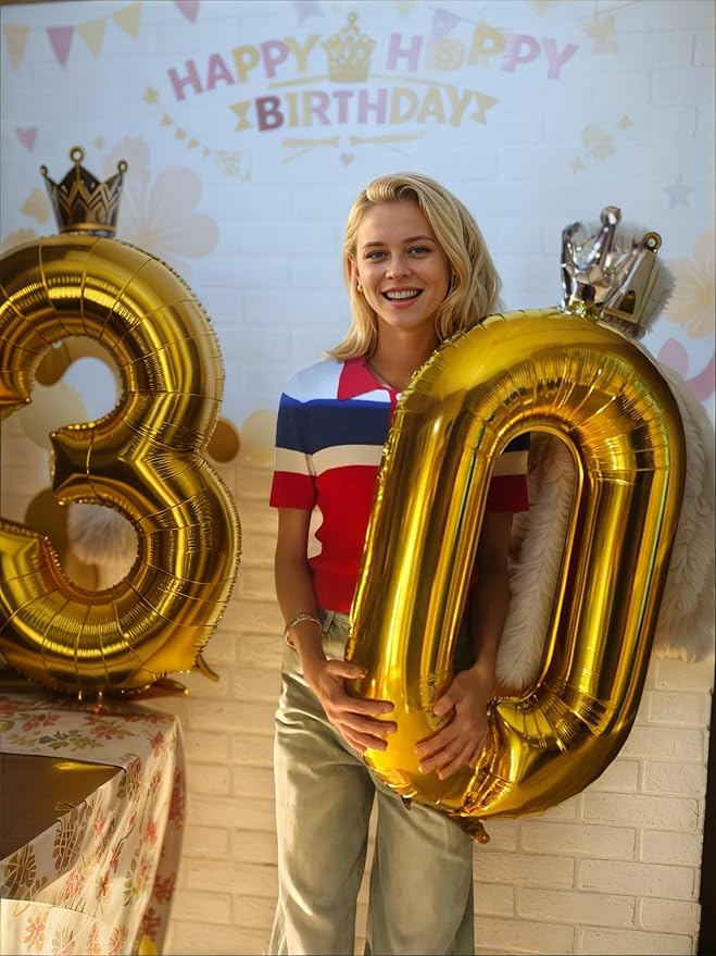 Gold Number 4 Balloon with Crown, 40 inch Gold Number Balloon 4th Birthday Party Decoration gold Crown Balloons 0-9 for Birthday Party Anniversary Decorations Supplies