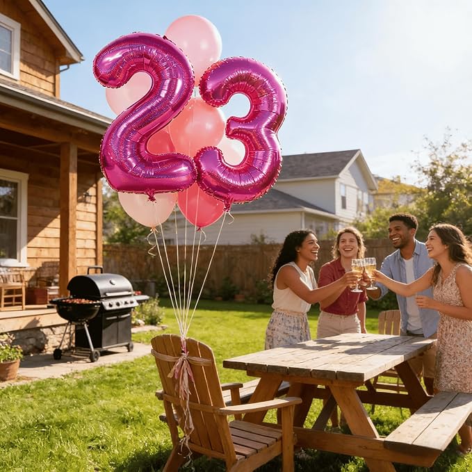 Laser Hot Pink Number Balloon 40 Inch, 0 Number Balloons, 10 20 30 40 50 Numbers Balloon Birthday Decorations, Party Supplies for Women