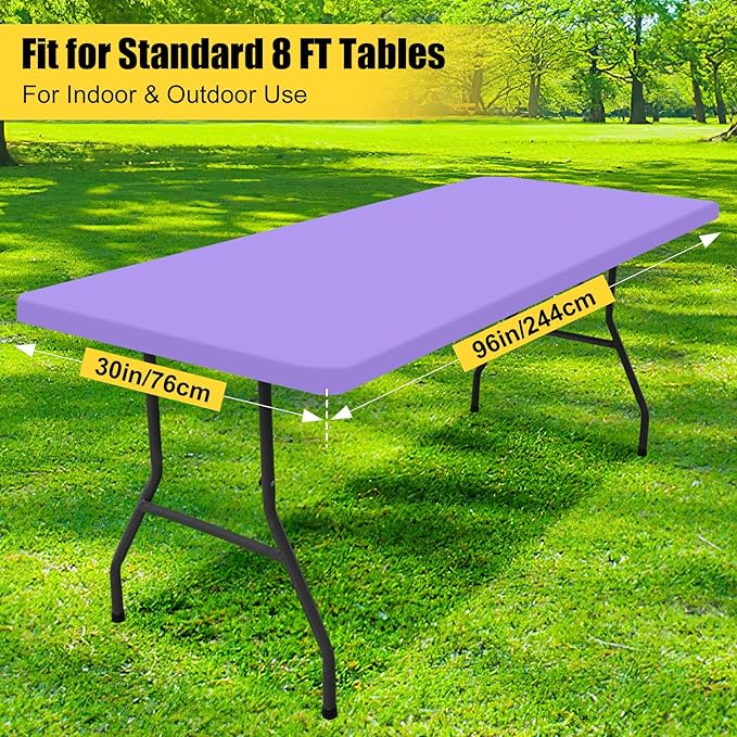 Smiry 2 Pack Rectangle Picnic Table Cloth, Waterproof Elastic Fitted Tablecloths, Washable Polyester Rectangular Patio Table Cover for Camping, Indoor and Outdoor (Lavender, 30"x96")