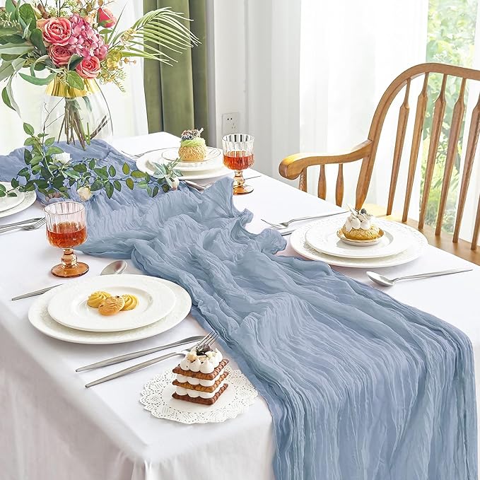 IVAPUPU 1 Pcs Cheesecloth Table Runner - 10ft Dusty Blue Easter Spring Boho Gauze Cheese Cloth Table Runners for Baby Shower Decoration Wedding Party Garden Farmhouse