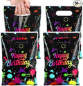 Pasimy 50 Pieces Neon Bags Let's Glow in The Dark Supplies Neon Happy Birthday Candy Goodie Treat Plastic Bags with Handle for Glow in Dark Birthday Party Decoration