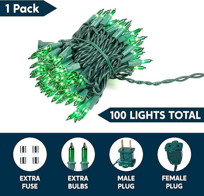 Joiedomi Green Christmas String Lights,100 Count 22.3FT Christmas Fairy Tree Lights Plug in for Indoor Outdoor Xmas Decorations Patio Holiday Theme Party Yard House,Green Wire
